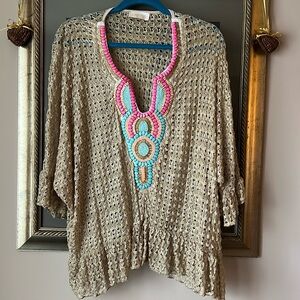 Casting Made in France Metallic Crocheted Embellished Tunic Cover Up One Size